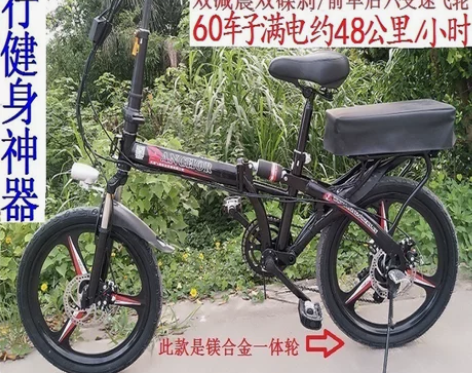电动车双碟刹双减震20寸带变速飞轮折叠式锂...