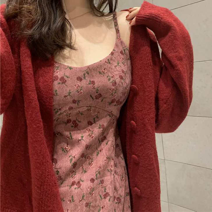 车厘子红色针织开衫毛衣外套女春装2021新...