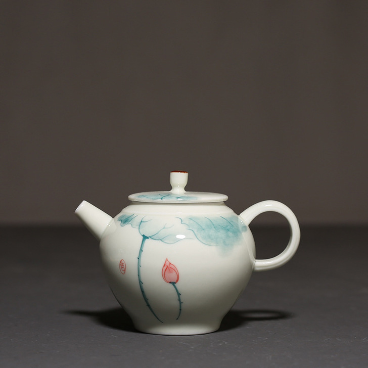 悦居 水墨风手绘淡雅荷花陶瓷功夫茶壶茶具 ...