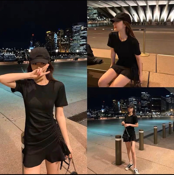 纯欲感弹力休闲裙，侧边抽拉绳，一百斤出头也穿