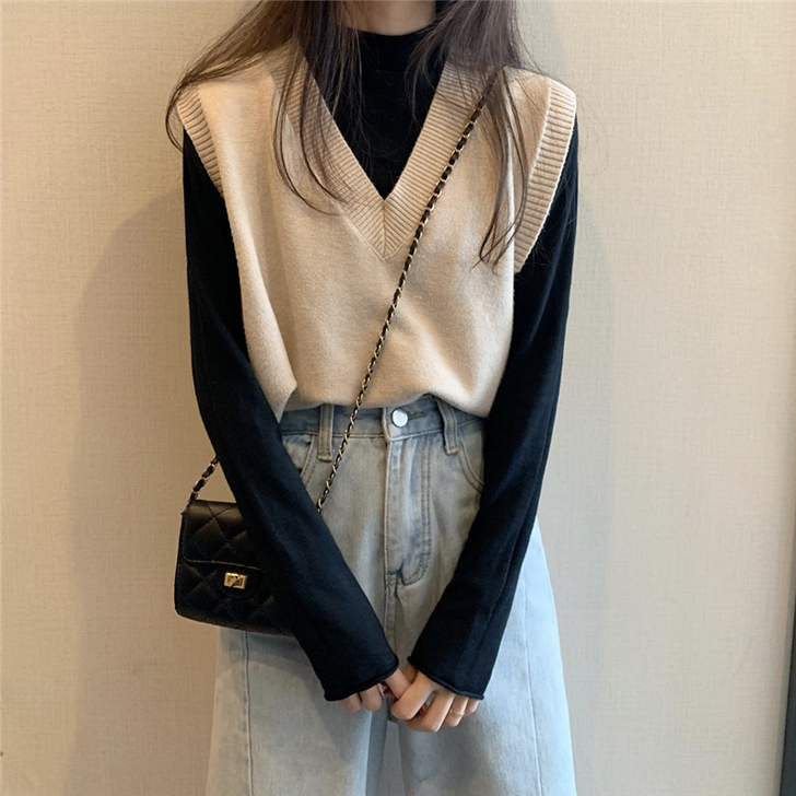 v领毛衣女外穿春秋外搭马甲小背心两件外套针...