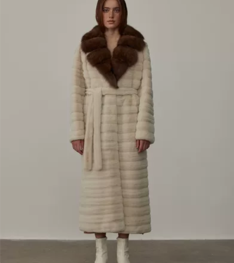 付智恩家同款  浴袍风大翻领全抽工艺水貂 ...