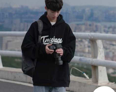 H禾子秋冬男士卫衣韩版宽松潮流连帽衫袋鼠兜...