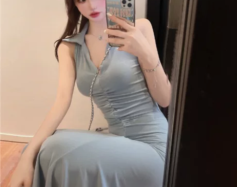 时尚气质翻领深V抽褶御姐中长款纯欲温柔淑女...