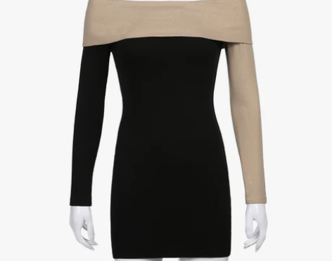 DARLINGAGA港风撞色拼接针织连衣裙...