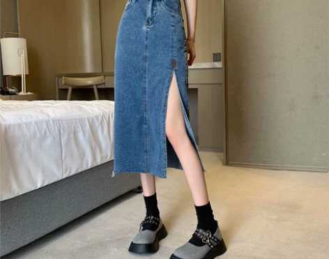 夏季中长款牛仔半身裙显瘦a字裙女装新款高级...