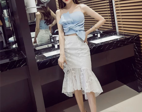 夜店女装气质漏背抹胸交叉绑带鱼尾不规则包臀...