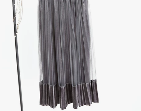 2017新款秋冬季韩版百搭百褶裙金丝绒拼接...