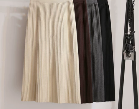 针织半身裙女秋冬直筒港味高腰显瘦宽松大码A...