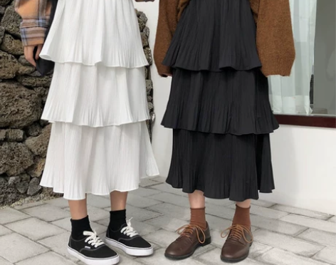 春秋韩版气质中长款高腰a字蛋糕裙长裙宽松百...