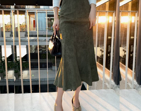 麂皮绒鱼尾裙女秋冬高腰半身裙中长款包臀裙子...