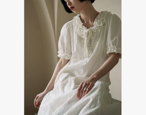 连衣裙然而和风白色长裙女设计感小众肌理感宽...