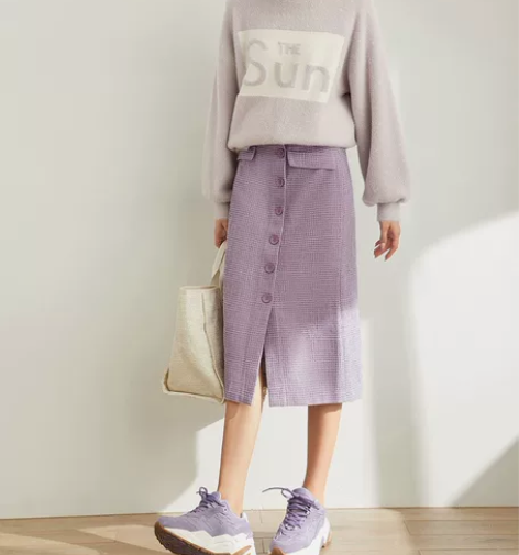 Amii极简法国复古时尚半身裙女2019春...