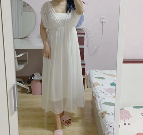 贝贝菈beibeila双V领真丝连衣裙 纯...