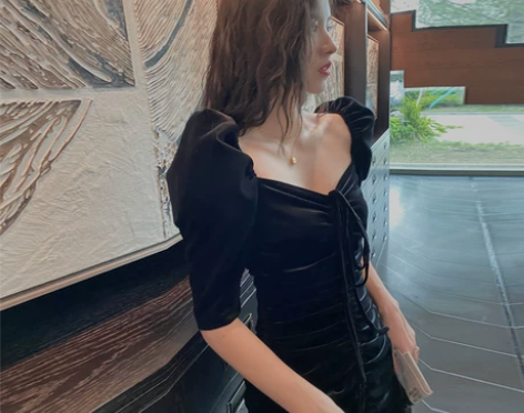 ?大影家 轻熟风连衣裙女夏方领收腰显瘦气质...