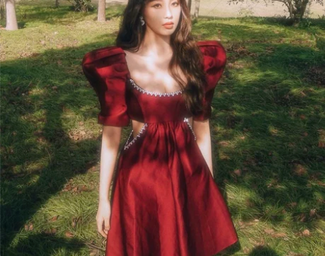 虞书欣同款area高级质感露腰宫廷风连衣裙...