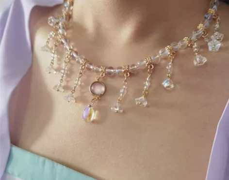 汉服唐风软璎珞坦领襦裙古风项链珍珠围髻额饰...