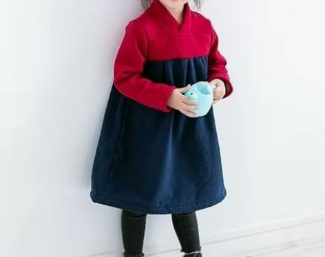 贝优可儿童民族风连衣裙秋冬女童宝宝汉服拼色...