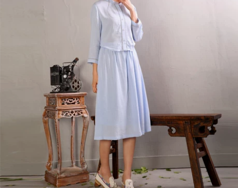 [转卖]水清丽影响小立领气质七分袖纯色假两...