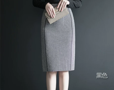 格子裙针织半身裙秋女高腰包臀裙中裙半裙包裙...