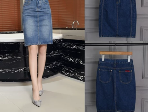 春秋大码女装修身显瘦百搭高腰牛仔包臀中裙学...