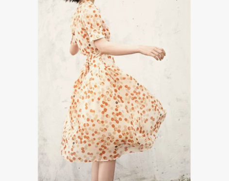橘色波点半身裙女夏高腰法式复古蓬蓬裙气质中...