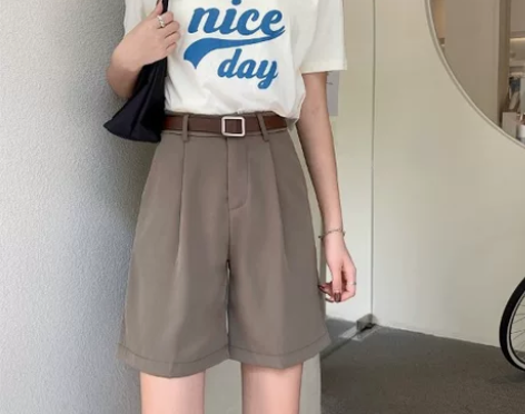设计感小个子西装短裤女2021夏季薄款高腰...
