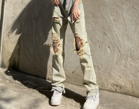 美式雅痞辣妹风破洞牛仔裤女夏季新款设计感小...