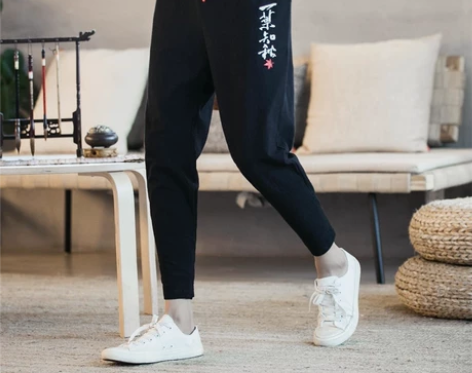 夏季棉麻裤中国风男装刺绣唐装裤子盘扣小脚直...