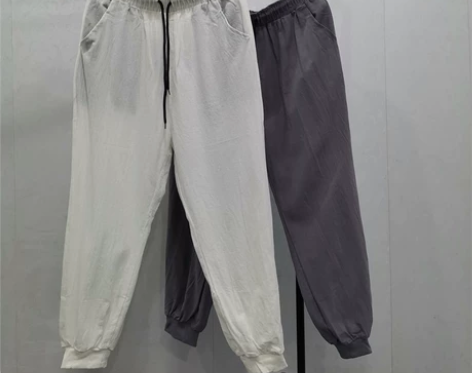 大码春夏季日系棉麻裤男士束脚运动休闲裤九分...