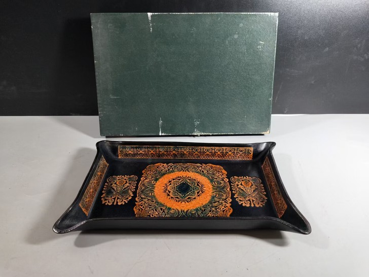 日本 纯皮 彩绘压花 干泡盘 果子钵 全新...