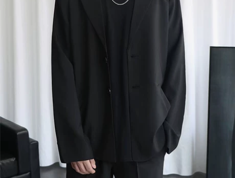 小西服男痞帅秋季休闲黑色西装外套宽松韩版潮...