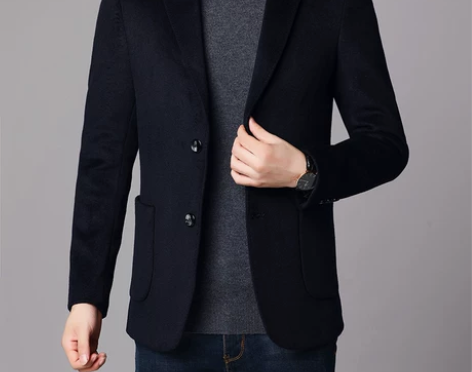 小西装流行毛呢外套男年黑色休闲西服修身