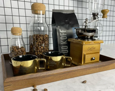 饰品装饰样板间厨房软装搭配组合咖啡机木质托...