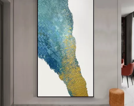 手绘肌理轻奢简约玄关挂画工艺的风景画现代客...