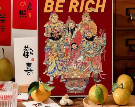 国潮五路财神爷装饰画挂画 虎年新年挂画寓意...