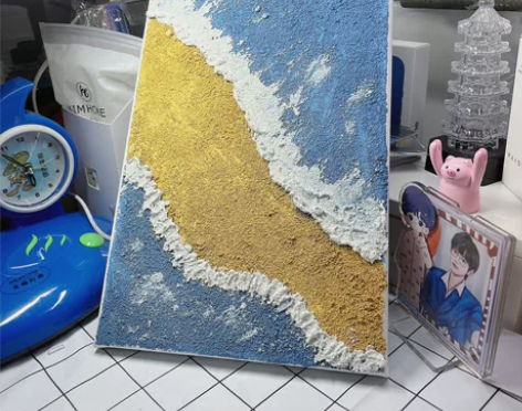 蓝色沙滩英砂石丙烯画 可以来装饰墙面自己画...