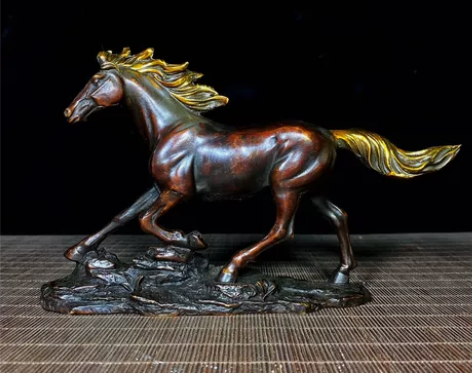 古玩古董动物摆件十二生肖马摆件纯铜鎏金工艺...