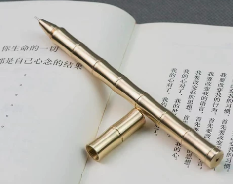 【竹节纯黄铜笔纯金属商务签字笔】复古铜笔中...