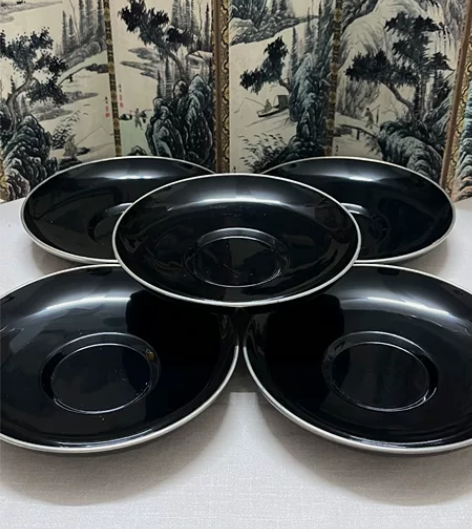 日本回流，实木杯托，杯垫茶托，纯黑色，边缘...