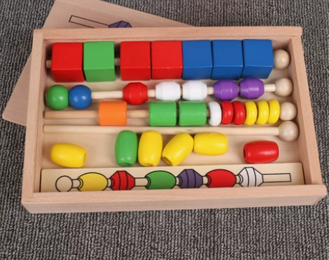 蒙台梭利三体六色益智串珠盒2-3-4-5-...