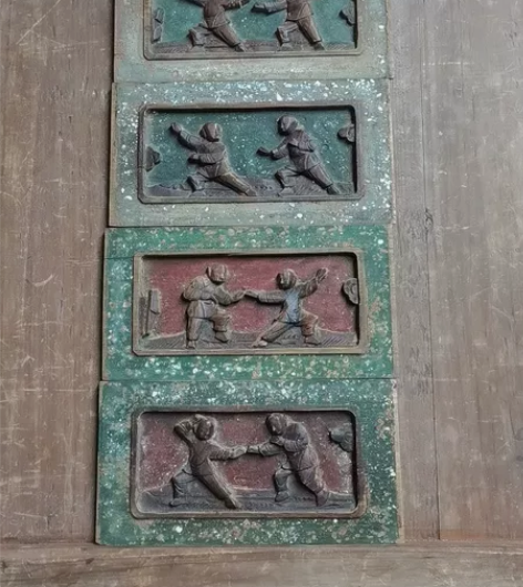 老木雕花板，少儿嬉戏，图一套民宿茶馆装饰收...