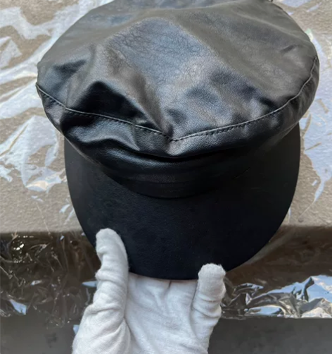 网红ins帽子女秋冬天韩版PU皮质帽平顶百...