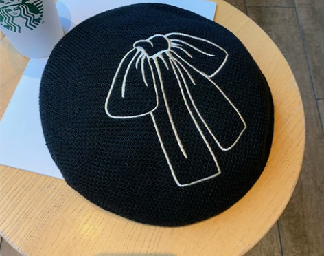 【焕新价】日系蝴蝶结针织贝雷帽女夏韩版薄款...