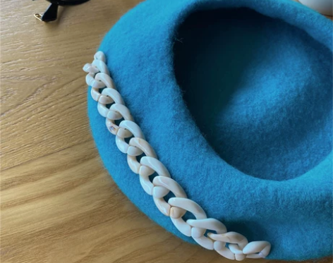 INZINA水晶蓝链条羊毛贝雷帽女秋冬韩版...