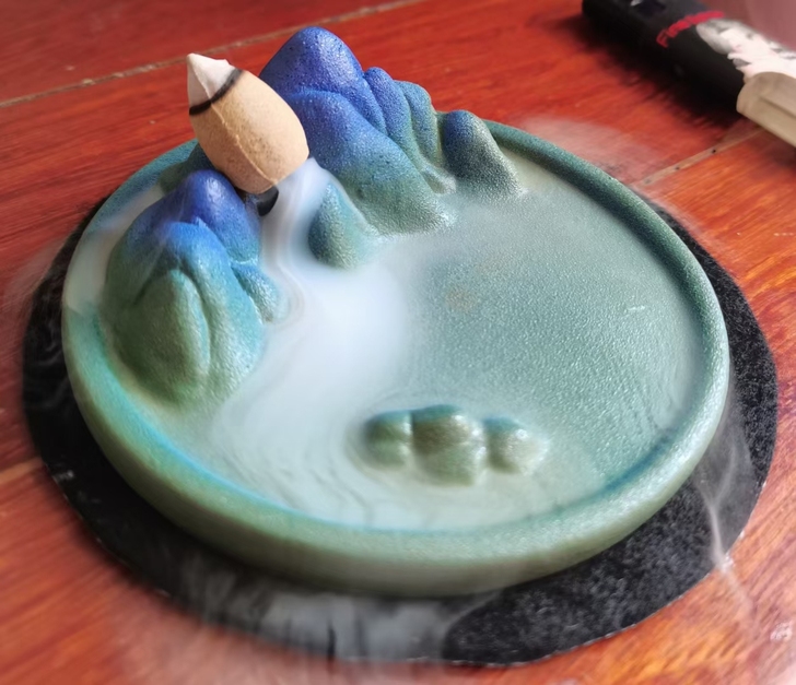 千里江山三孔香插香薰香台山水摆件,可放置倒...