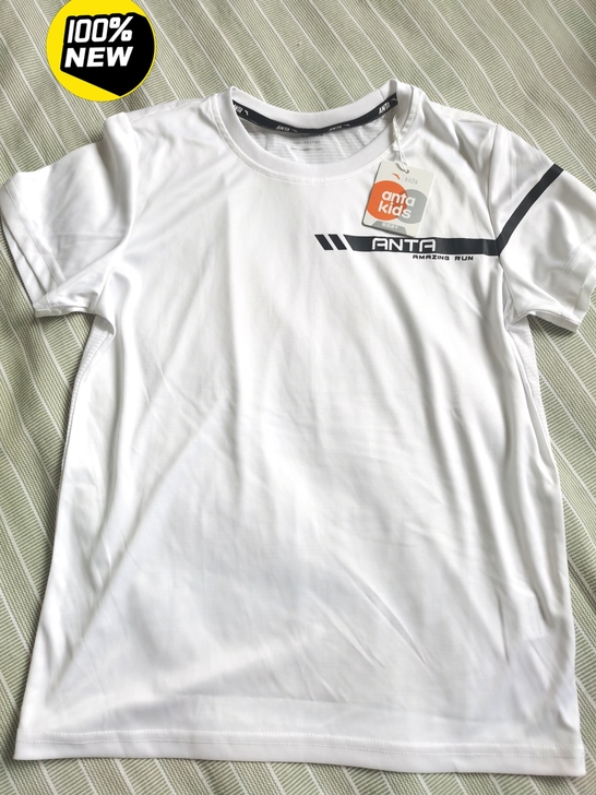 安踏儿童速干衣上衣T恤男童白色全新