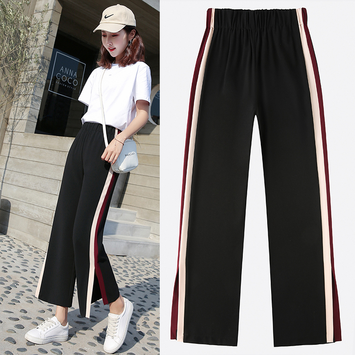 阔腿裤女夏季薄款开叉高腰垂感休闲运动裤20...