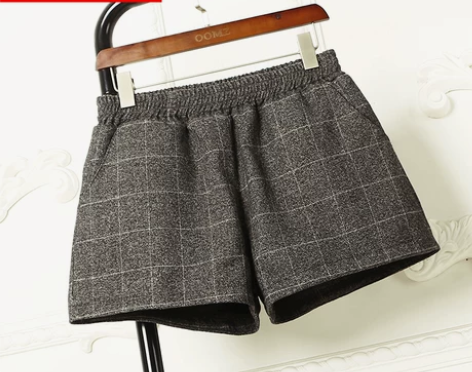 短裤女秋冬季2018新款高腰宽松显瘦格子毛...