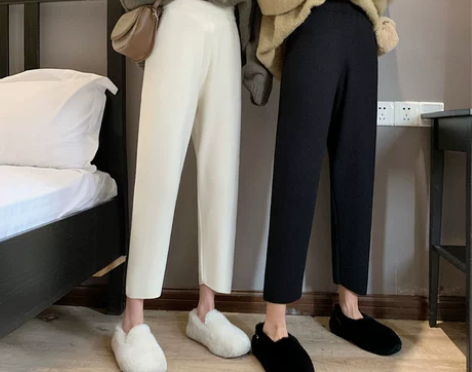 冬季加绒针织裤显瘦百搭裤子女秋冬2021新...